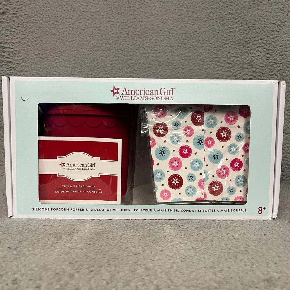 NIB American Girl by Williams-Sonoma Silicone Popcorn Popper 12 Decorative Boxes